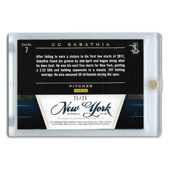 CC Sabathia Autographed Card 2012 Panini Signature Series Stars # 7 Ltd Ed of 25