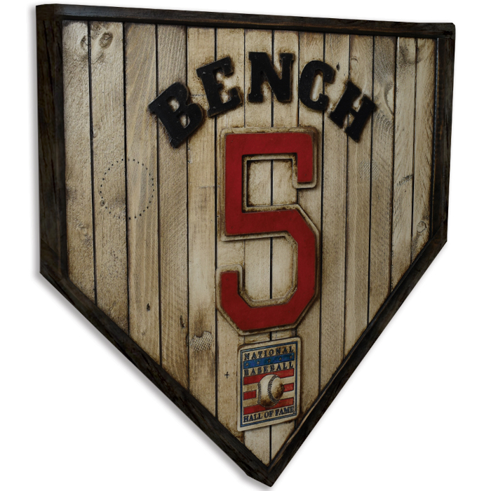 Johnny Bench Hall of Fame Vintage Distressed Wood 18.5 Inch Legacy Home Plate Ltd Ed of 250
