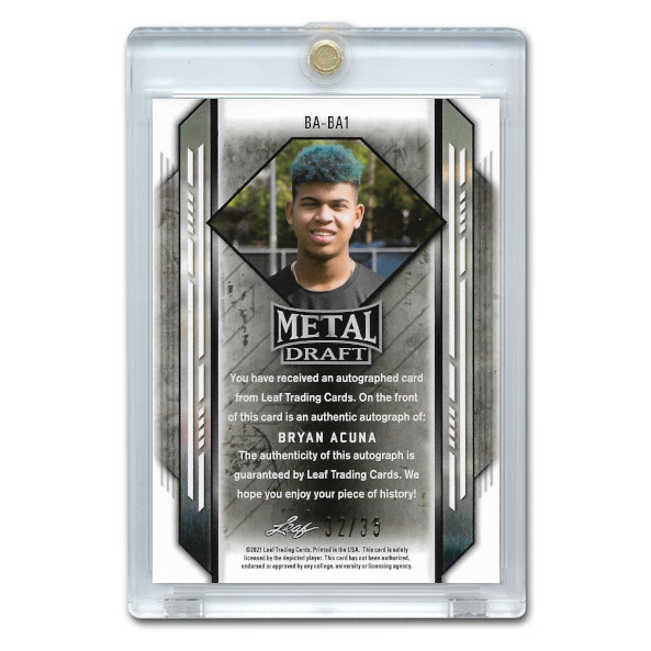 Bryan Acuna Autographed Card 2020 Leaf Metal Draft Blue # BA-BA1 Ltd Ed of 35