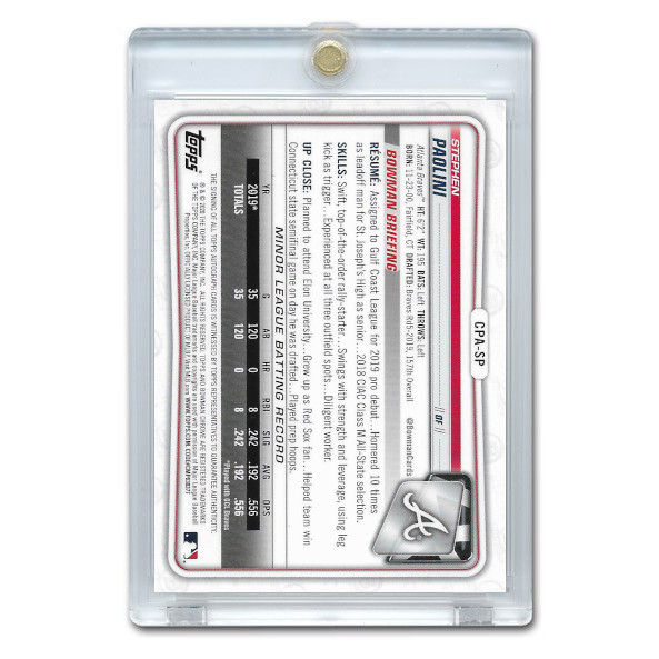 Stephen Paolini Autograph Card 2020 Bowman Chrome Prospect Purple Refractor # CPA-SP Ltd Ed of 250