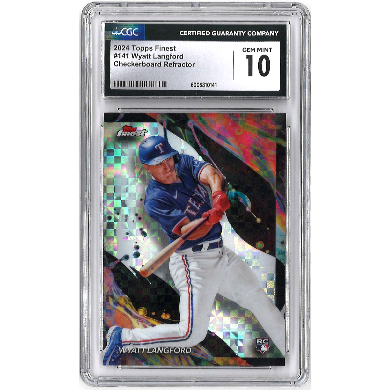 Wyatt Langford Texas Rangers 2024 Topps Finest Checkerboard Refractor # 141 Rookie Card CGC 10