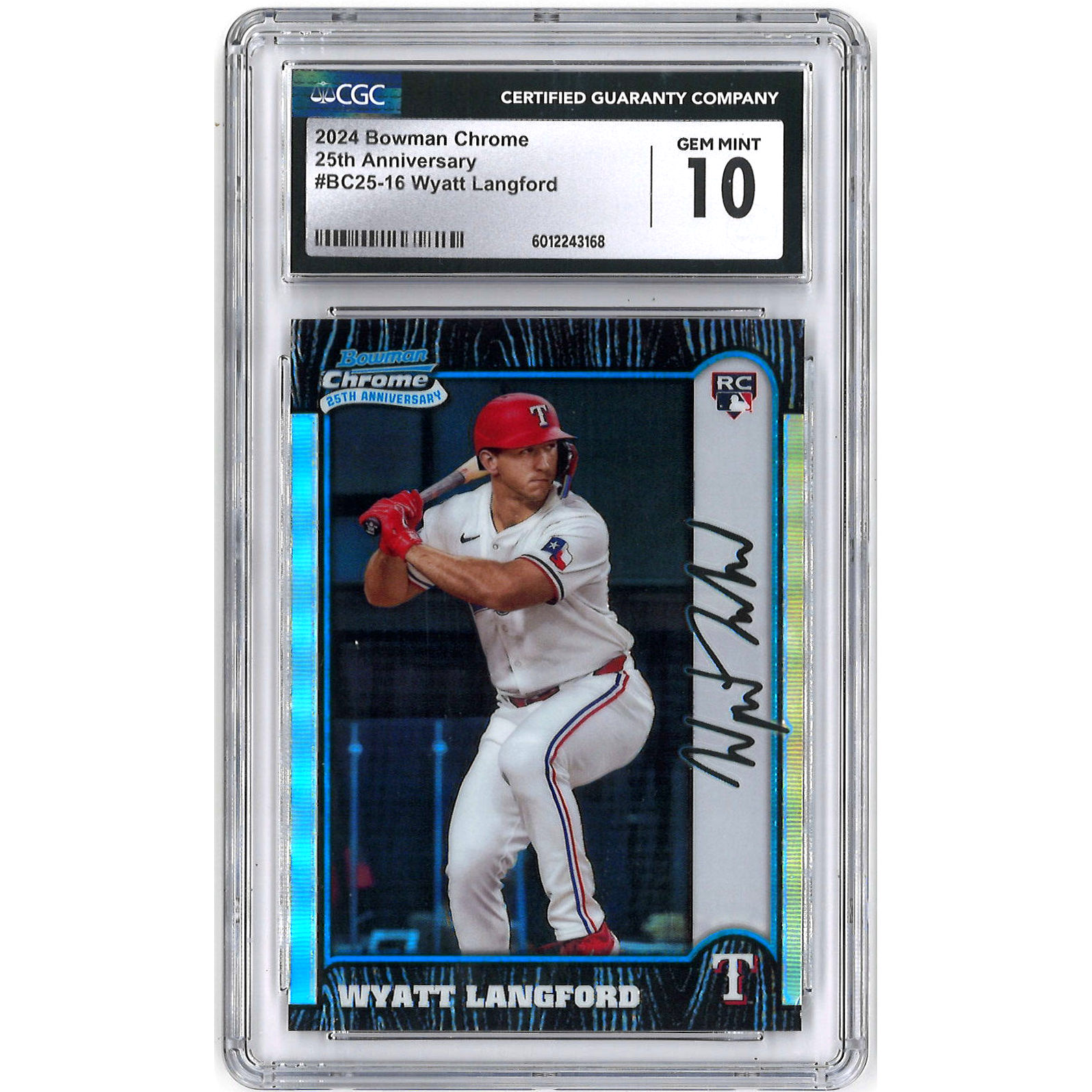 Wyatt Langford Texas Rangers 2024 Bowman Chrome 24th Anniversary # BC25-16 Rookie Card CGC 10