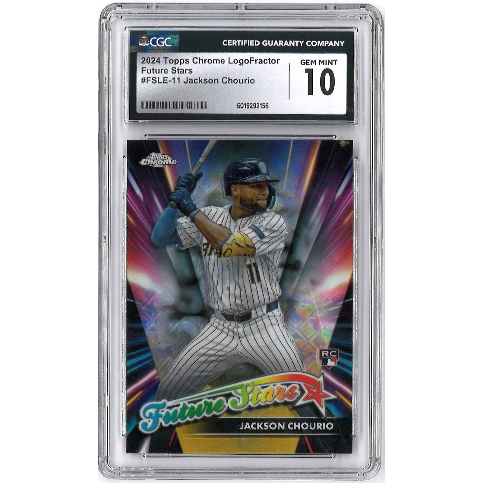 Jackson Chourio Milwaukee Brewers 2024 Topps Chrome Logo Refractor Future Stars # 11 Rookie Card CGC 10