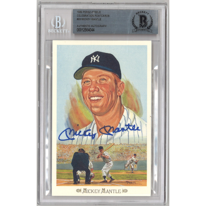 Mickey Mantle Autographed Perez-Steele Celebration Series Postcard # 28 (PSA-94)