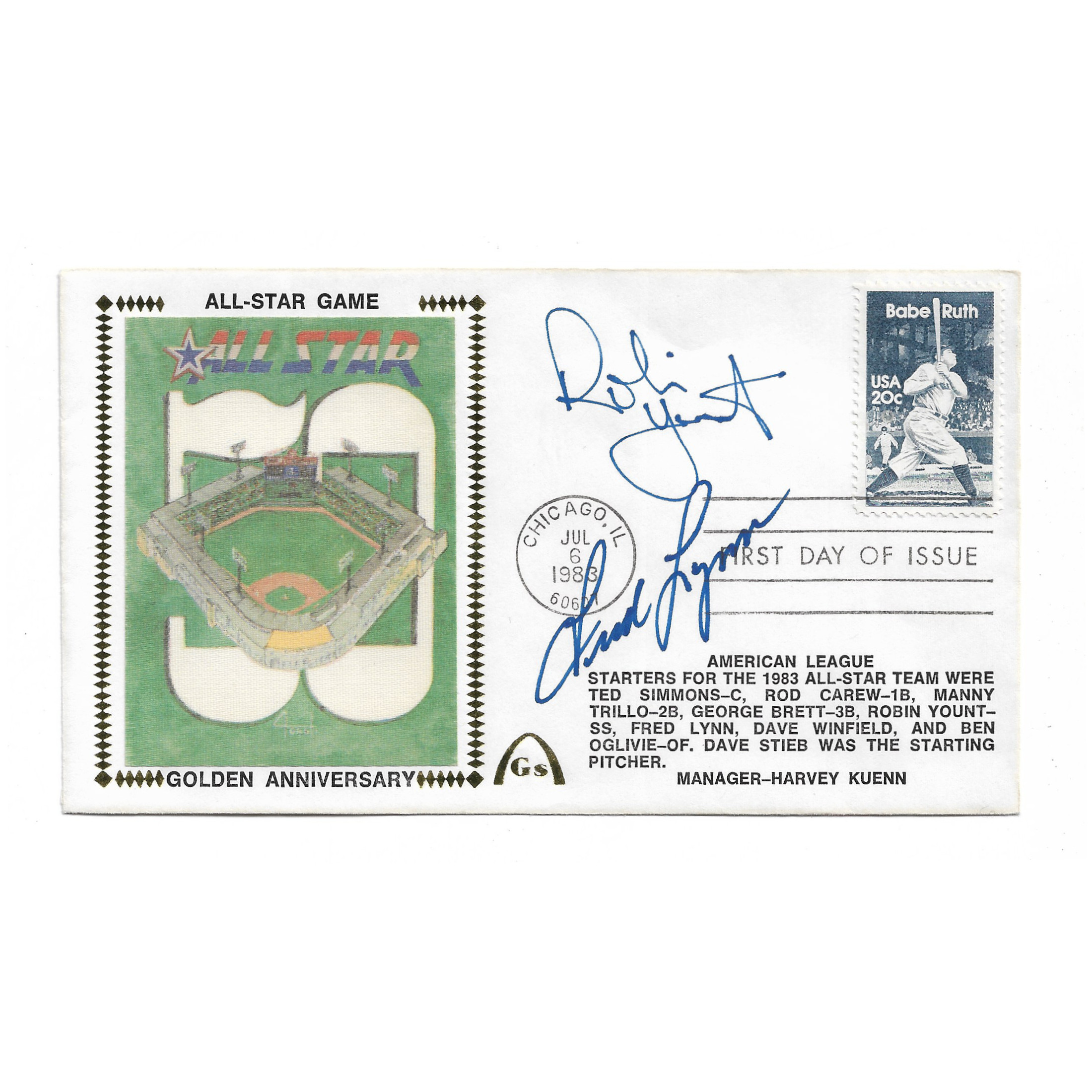 Robin Yount and Fred Lynn Autographed First Day Cover - 1983 All-Star Game 50th Anniversary (JSA)