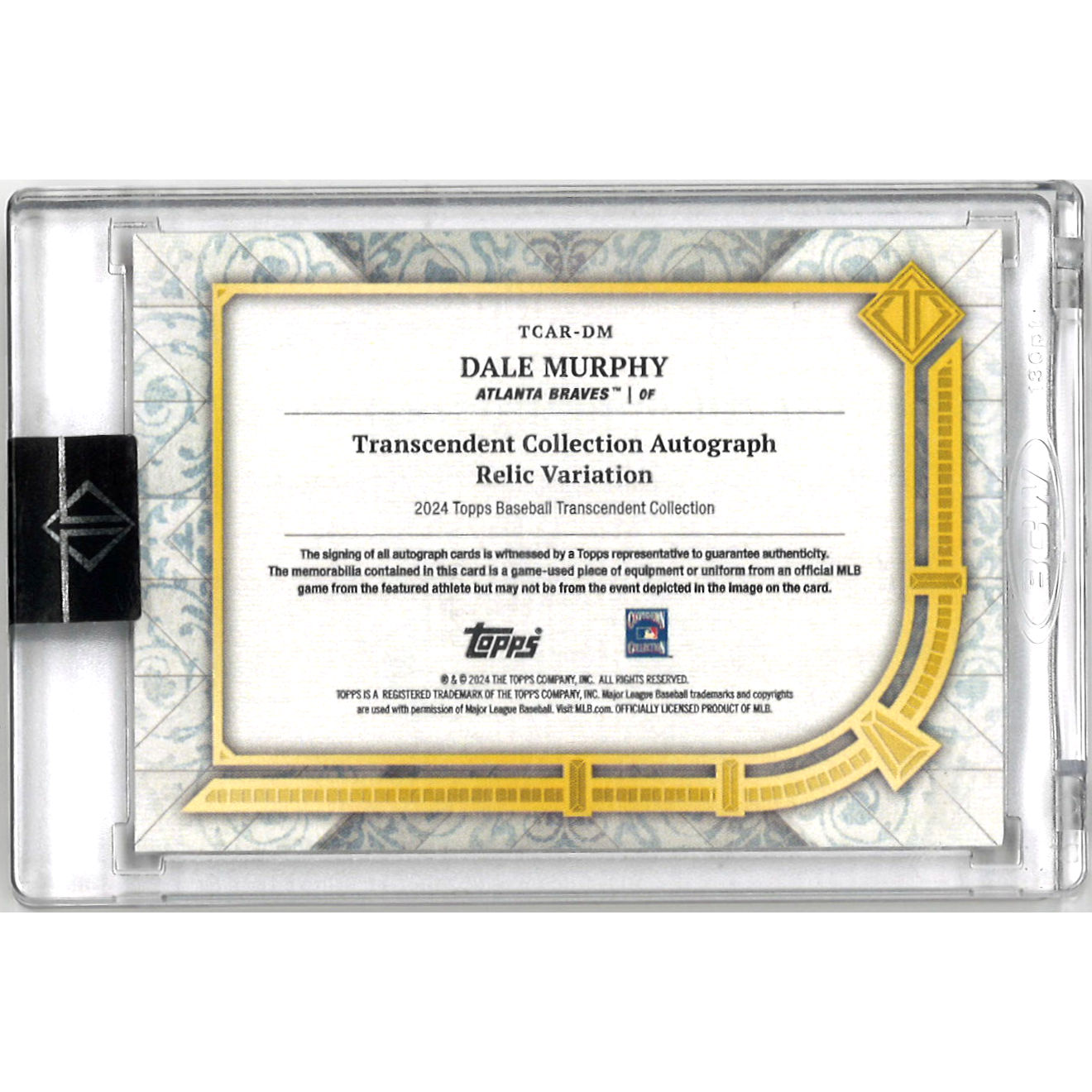 Dale Murphy Autographed Card 2024 Topps Transcendent Relic # TCAR-DM Ltd Ed of 25