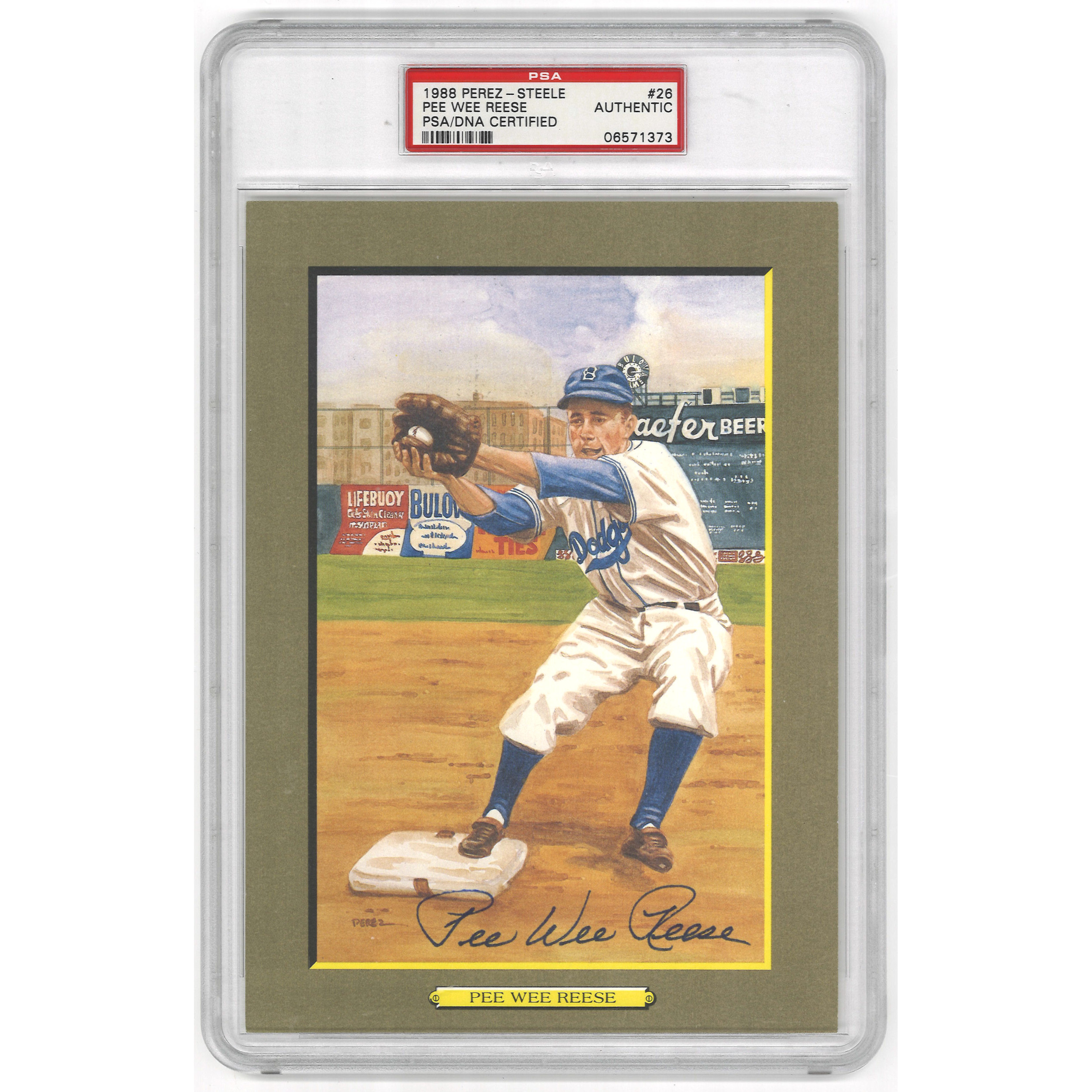 Pee Wee Reese Autographed Perez-Steele Great Moments Jumbo Postcard # 72 (JSA-73)