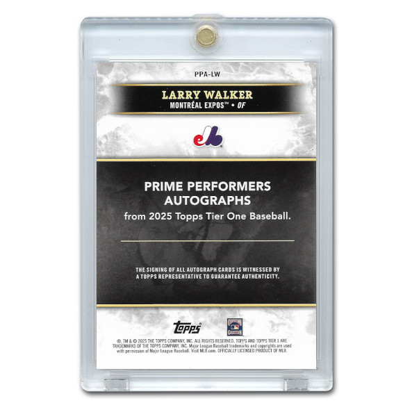 Larry Walker Autographed Card 2025 Topps Tier One Prime Performers # PPA-LW Ltd Ed of 99