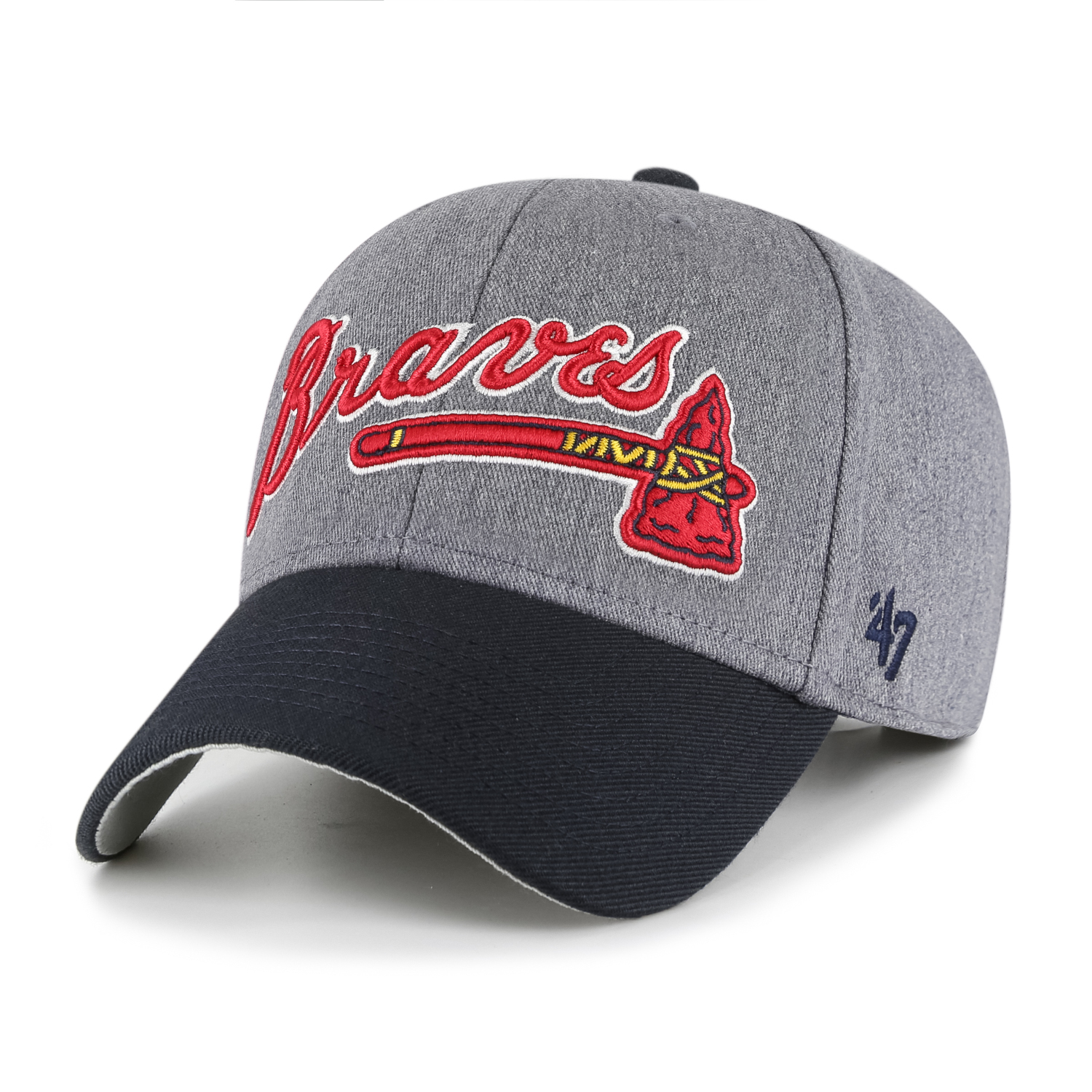 Men’s ’47 Brand Atlanta Braves Granite Script Dark Grey Heather and Navy Adjustable Snapback Cap