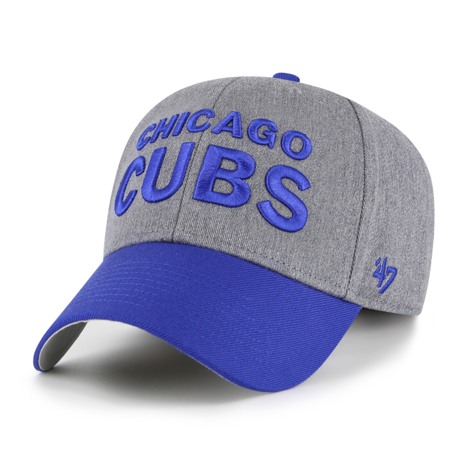 Men’s ’47 Brand Chicago Cubs Granite Script Dark Grey Heather and Royal Adjustable Snapback Cap