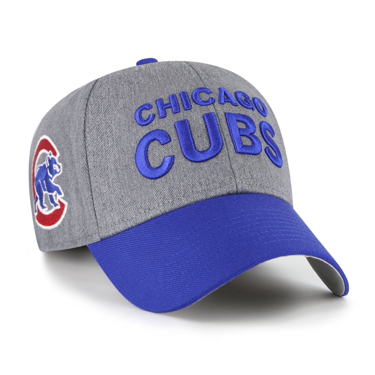 Men’s ’47 Brand Chicago Cubs Granite Script Dark Grey Heather and Royal Adjustable Snapback Cap