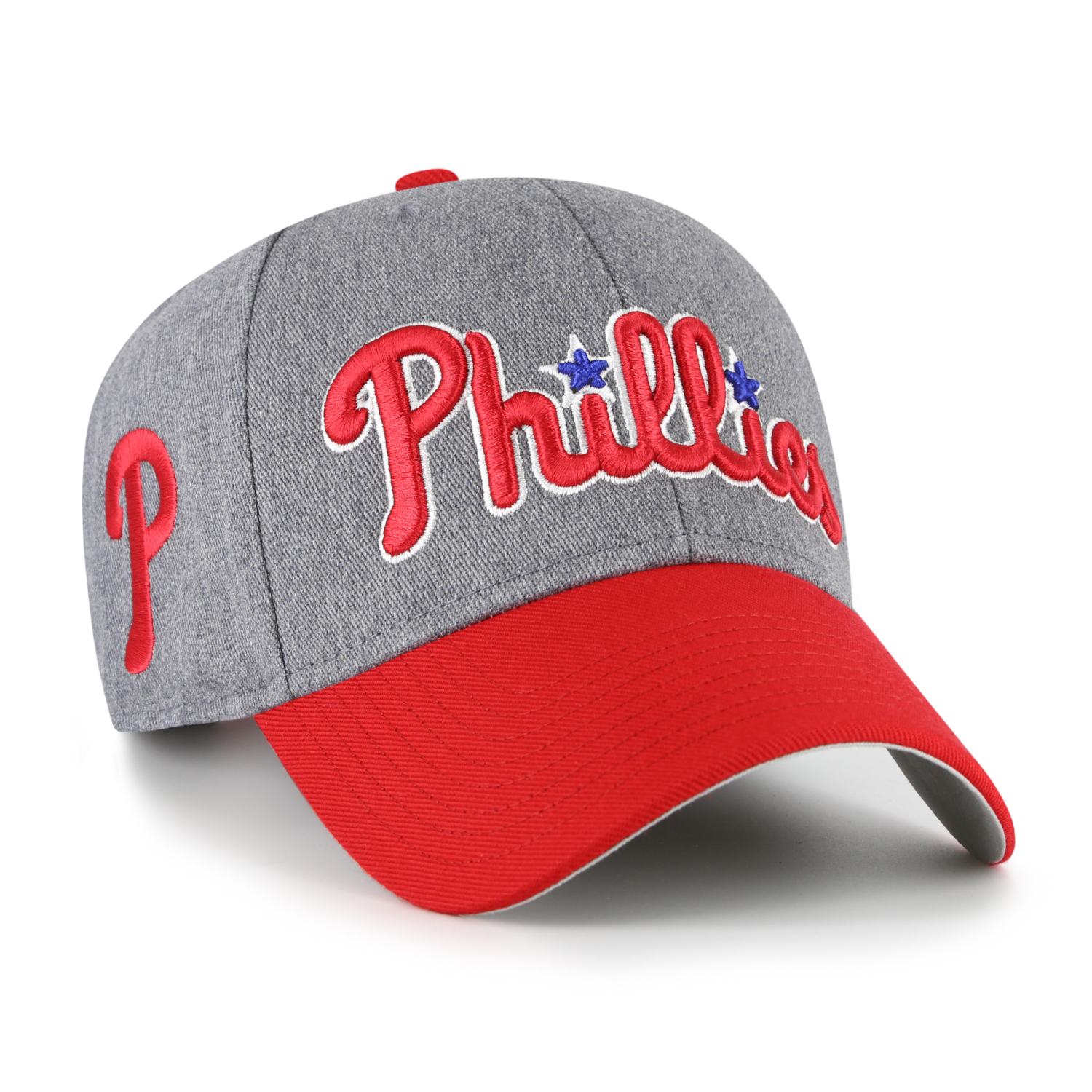 Men’s ’47 Brand Philadelphia Phillies Granite Script Dark Grey Heather and Red Adjustable Snapback Cap