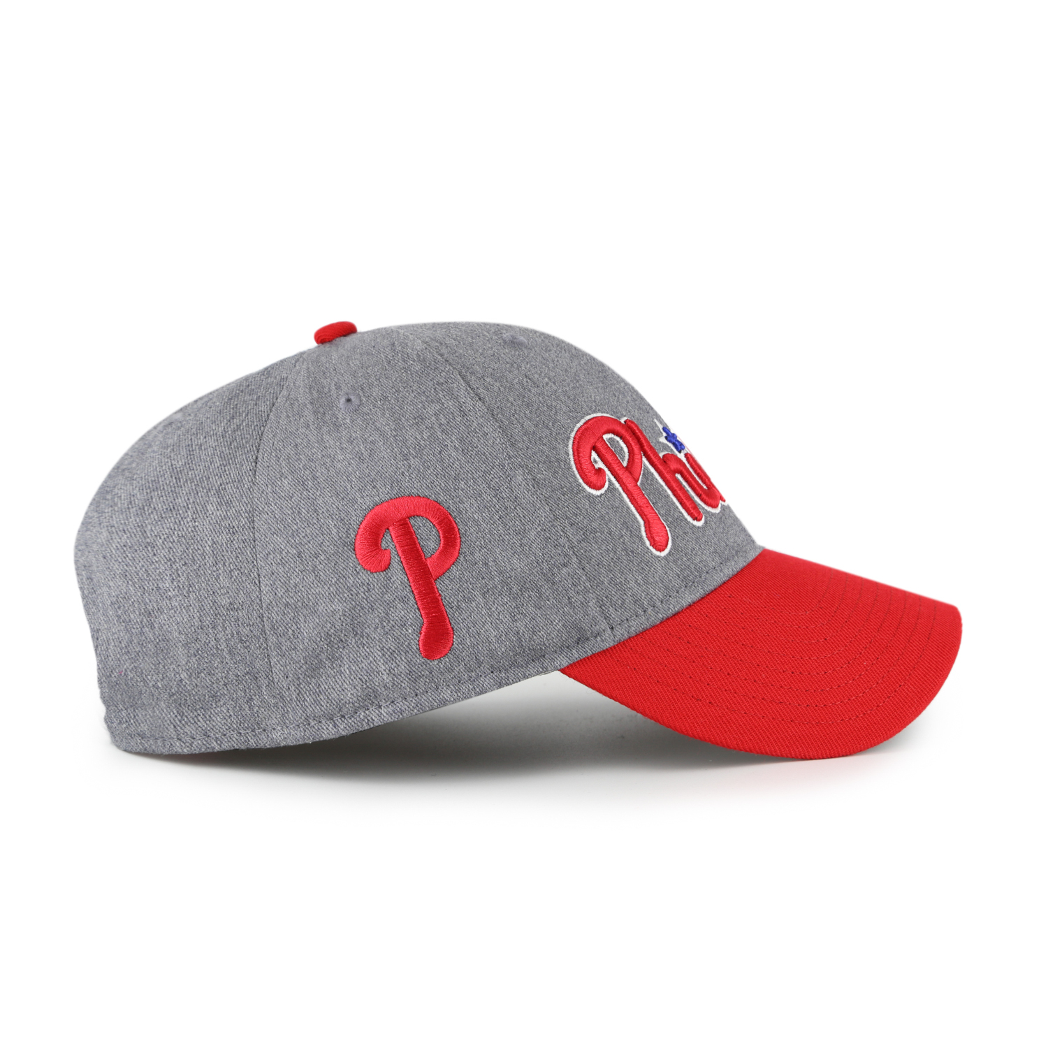Men’s ’47 Brand Philadelphia Phillies Granite Script Dark Grey Heather and Red Adjustable Snapback Cap