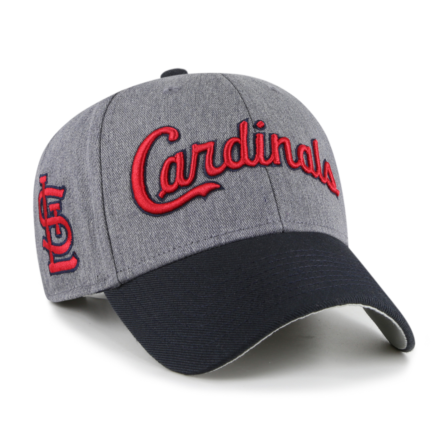 Men’s ’47 Brand St. Louis Cardinals Granite Script Dark Grey Heather and Navy Adjustable Snapback Cap
