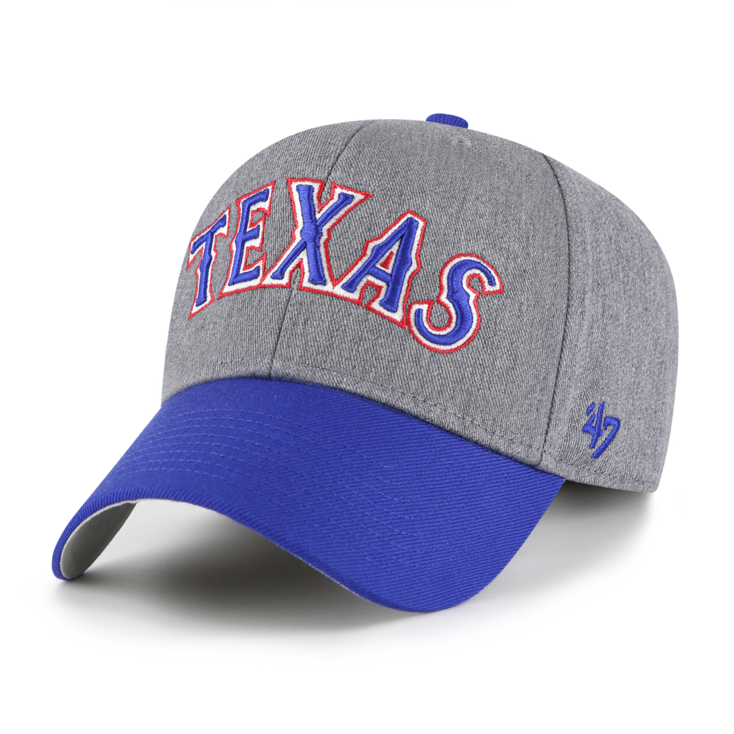 Men’s ’47 Brand Texas Rangers Granite Script Dark Grey Heather and Royal Adjustable Snapback Cap