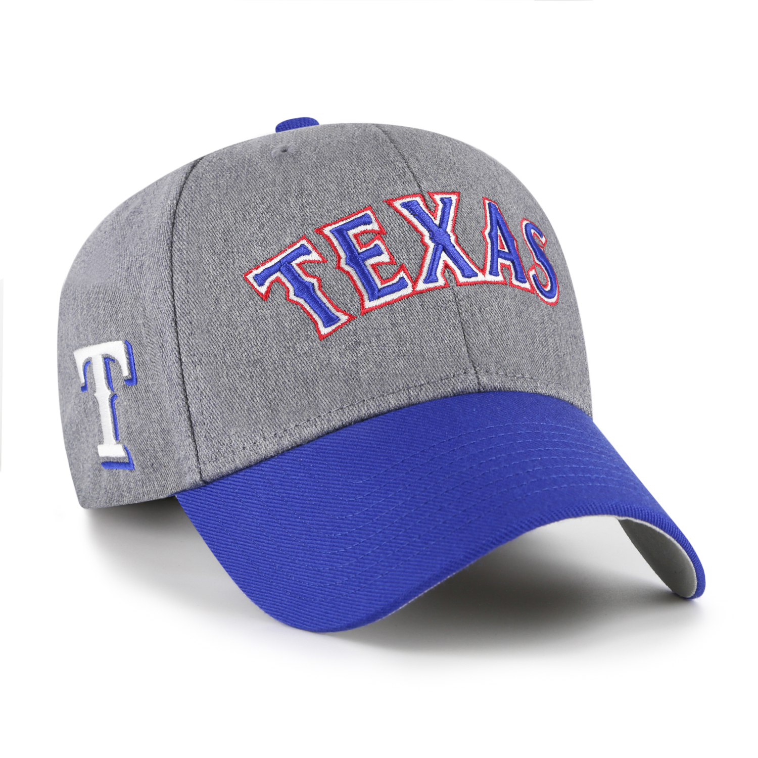 Men’s ’47 Brand Texas Rangers Granite Script Dark Grey Heather and Royal Adjustable Snapback Cap