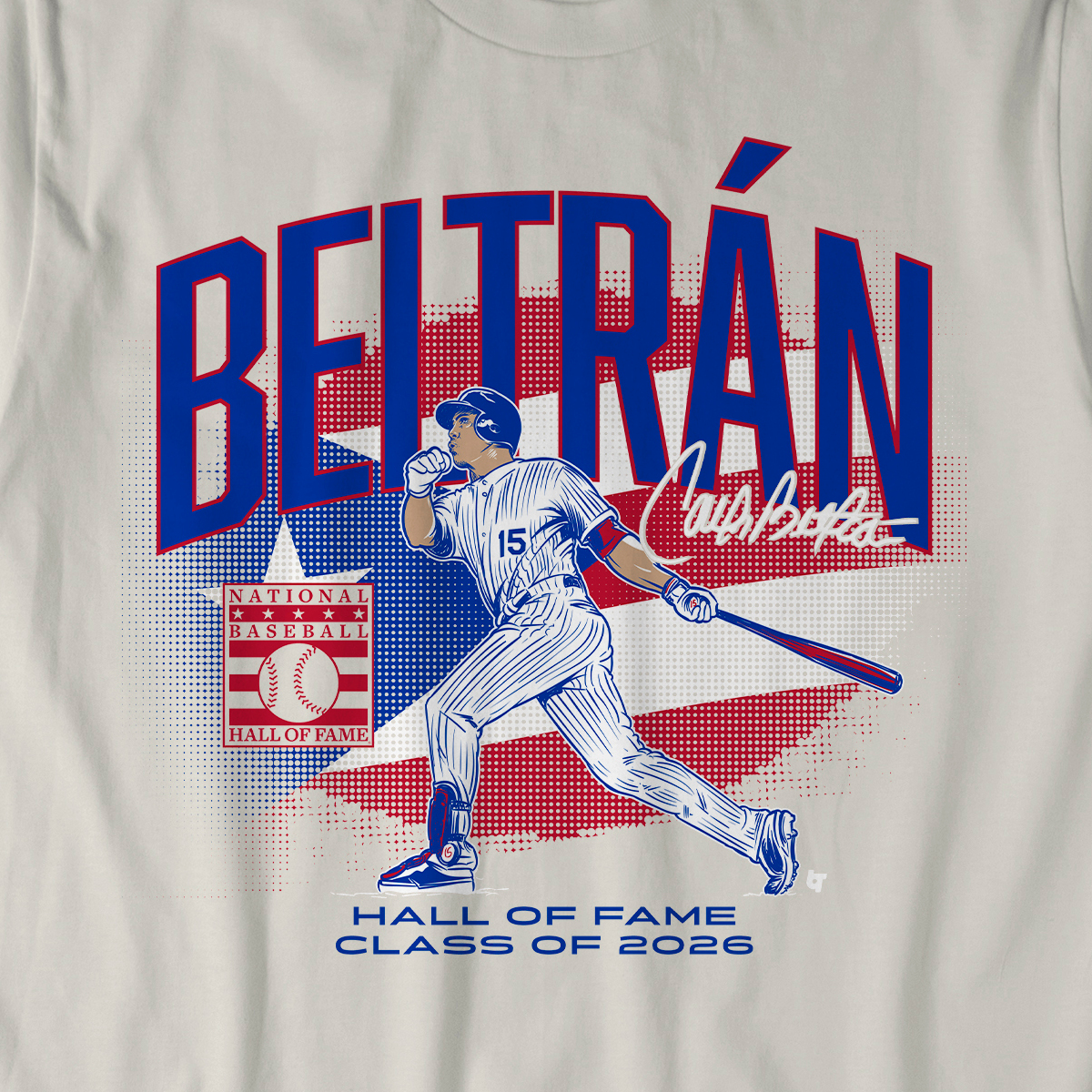 Carlos Beltrán Hall of Fame Class of 2026 Puerto Rican Flag Off-WhiteT-Shirt