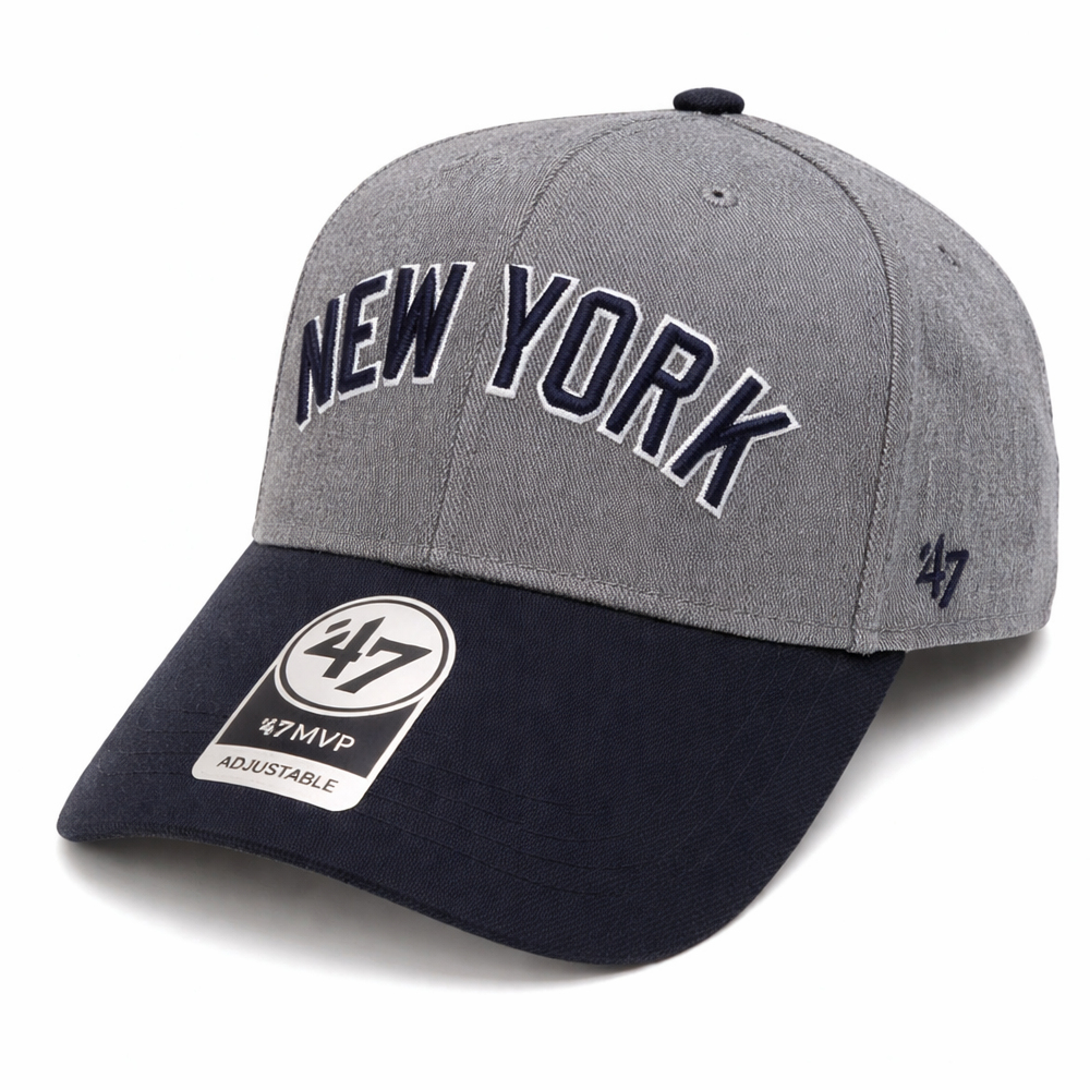 Men’s '47 Brand New York Yankees Granite Script Dark Grey Heather and Navy Adjustable Snapback Cap