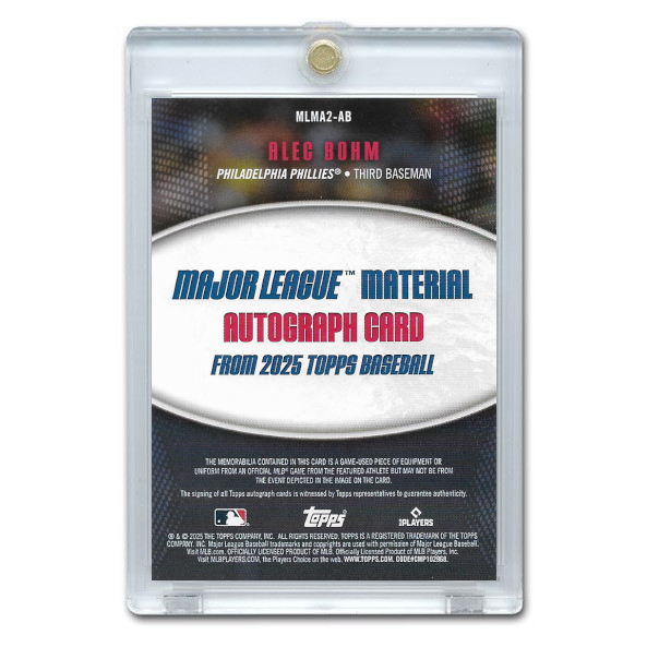 Alec Bohm Autographed Card 2025 Topps Major League Materials # MLMA2-AB Ltd Ed of 50