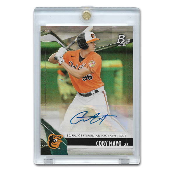 Coby Mayo Autographed Card 2021 Bowman Platinum Top Prospects # TOP-CM