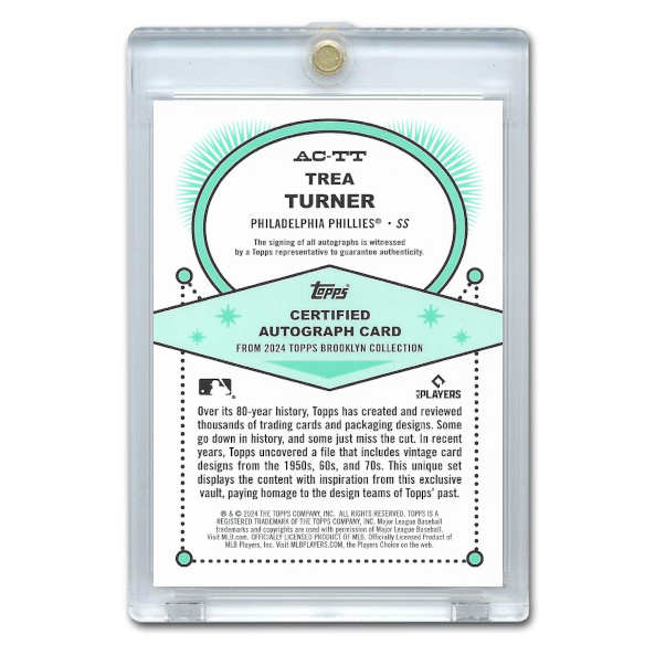 Trea Turner Autographed Card 2024 Topps Brooklyn Collection Gold # AC-TT Ltd Ed of 50