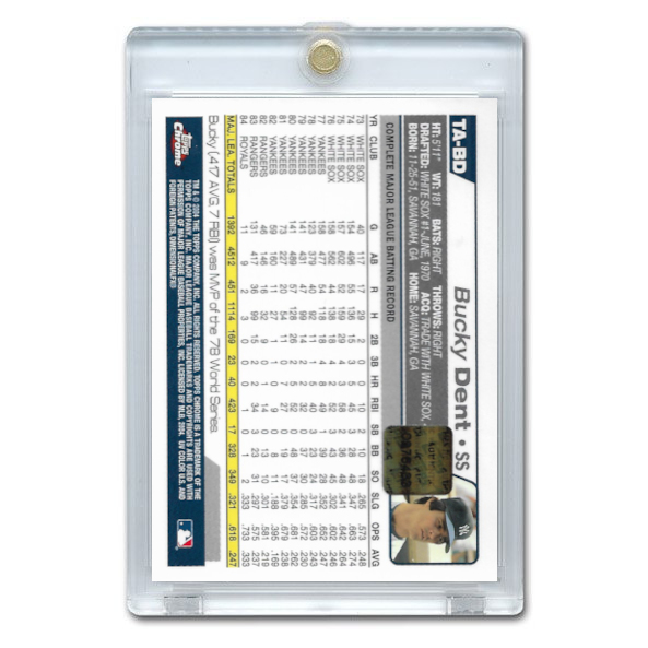 Bucky Dent Autographed Card 2004 Topps Chrome Retired Players # TA-BD