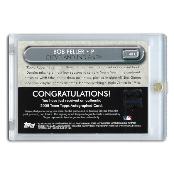 Bob Feller Autographed Card 2005 Topps Team # TT-BFE