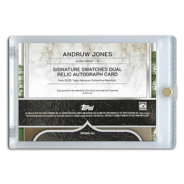 Andruw Jones Autographed Card 2025 Topps Museum Signature Swatches Dual Relic Gold # SPDRA-AJ Ltd Ed of 99