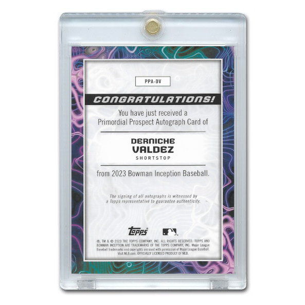 Derniche Valdez Autographed Card 2023 Bowman Inception Primordial Prospect Blue Foil # PPA-DV Ltd Ed of 75