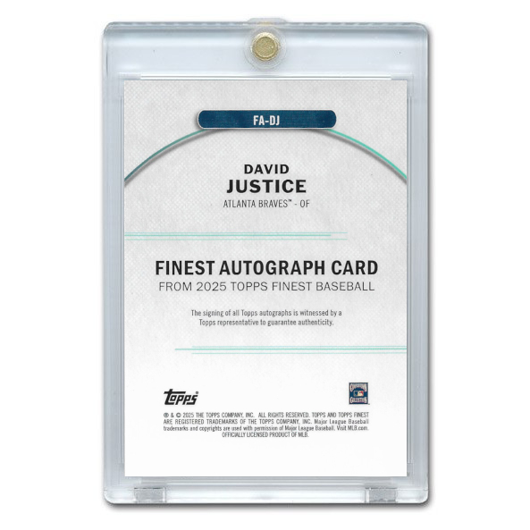 David Justice Autographed Card 2025 Topps Finest # FA-DJ