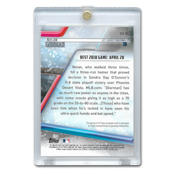 Nolan Gorman Autographed Card 2018 Bowman's Best Best of 2018 # B18-NG