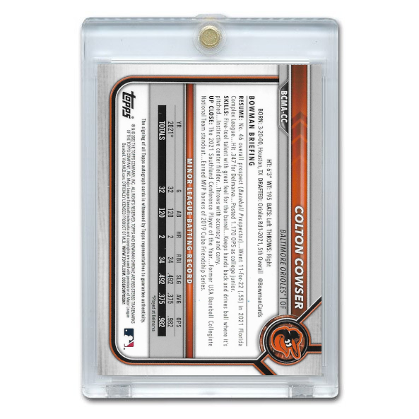 Colton Cowser Autograph Card 2022 Bowman Chrome Mega Prospect # BCMA-CC