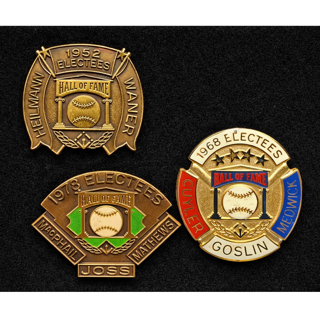 Baseball Hall of Fame Induction Retro Pins Limited Edition Boxed Set 1952, 1968 and 1978