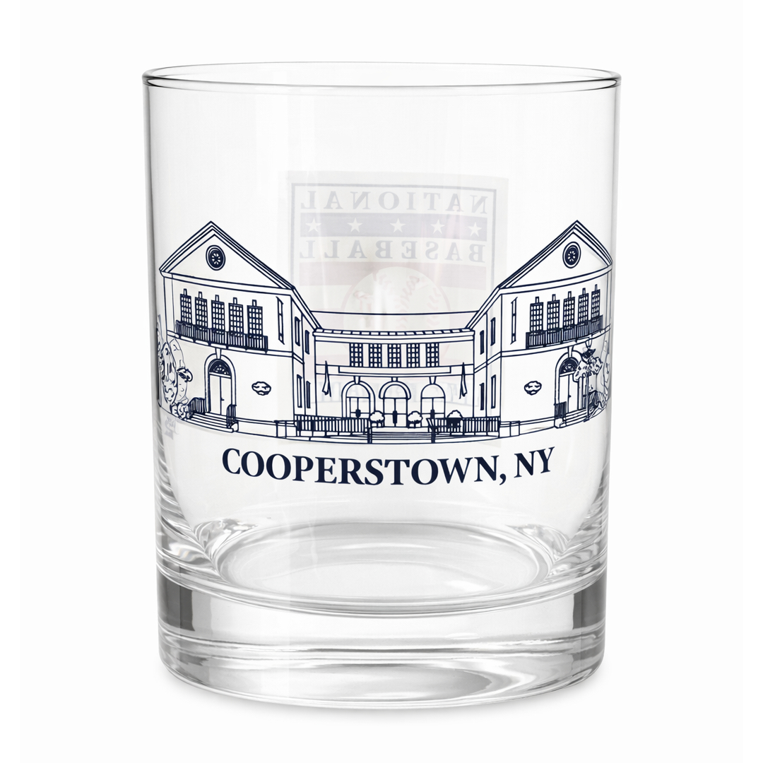 Baseball Hall of Fame Indigo Falls Etched Building 14 Ounce Rocks Glass