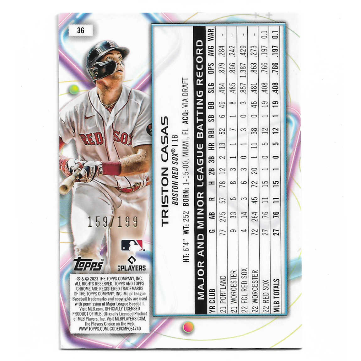 Triston Casas Boston Red Sox 2023 Topps Cosmic Chrome Aqua # 36 Rookie Card Ltd Ed of 199