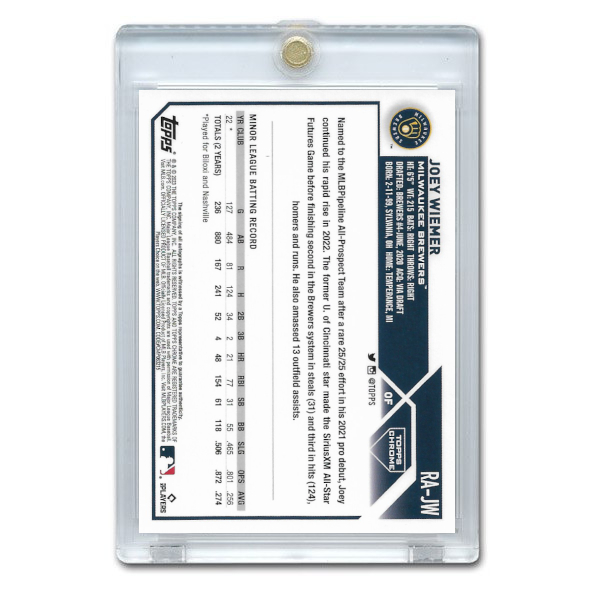 Joey Wiemer Autographed Rookie Card 2023 Topps Chrome # RA-JW