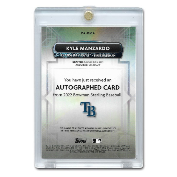 Kyle Manzardo Autographed Card 2022 Bowman Sterling Prospect # PA-KMA