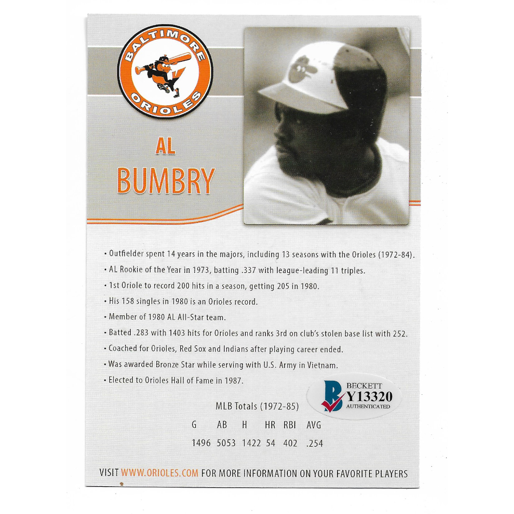 Al Bumbry Autographed Baltimore Orioles 3" x 5" Team Postcard (Beckett)