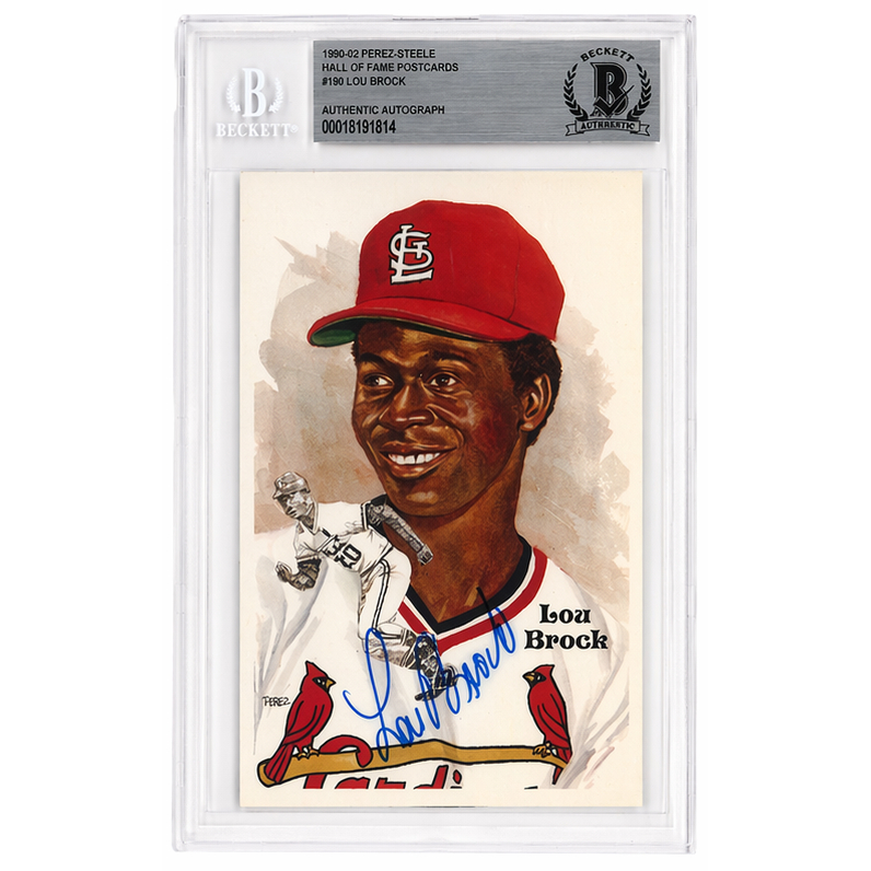 Lou Brock Autographed Perez-Steele HOF Series Postcard # 190 (Beckett-14)