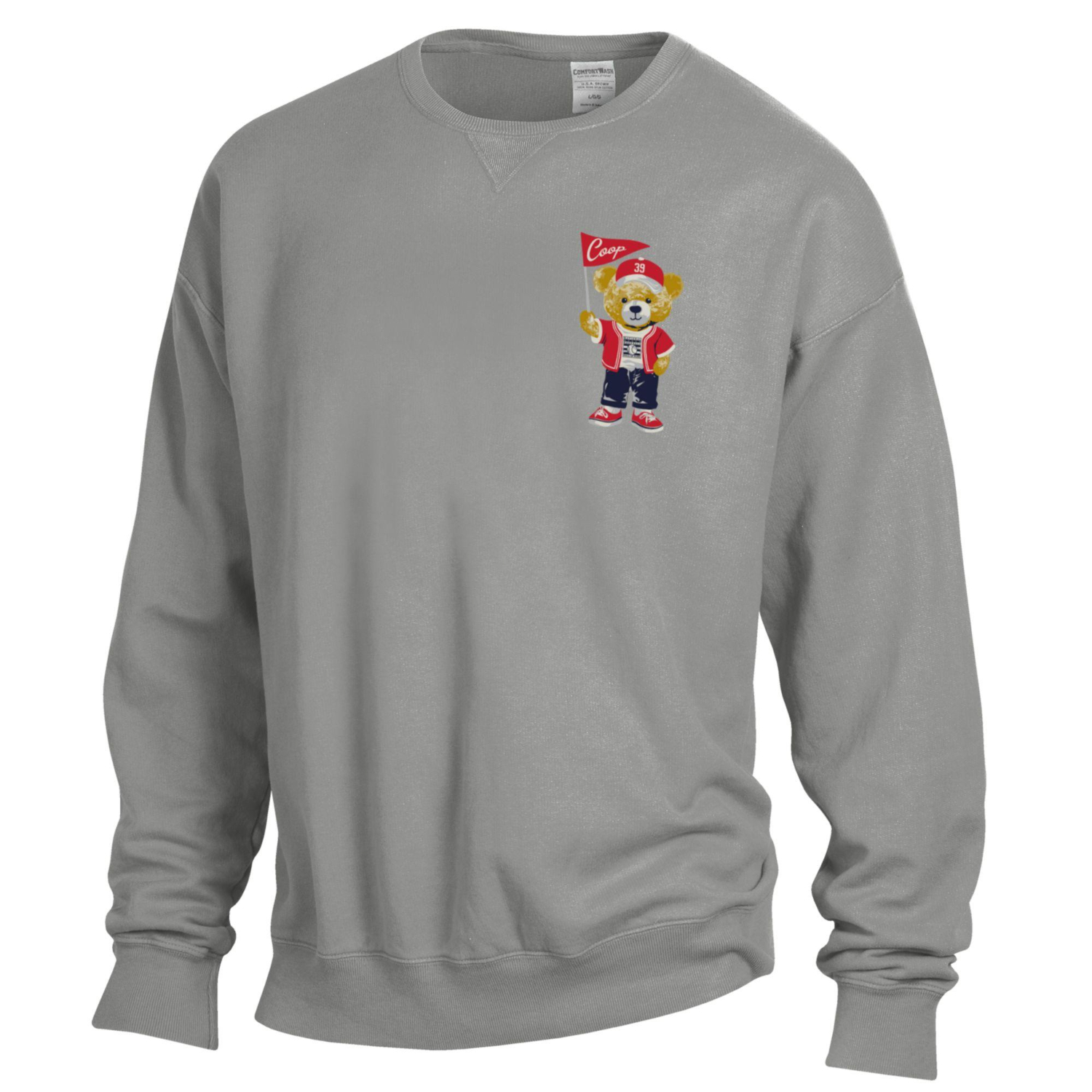 Unisex Baseball Hall of Fame Bear Mascot Fleece Grey Crew Sweatshirt