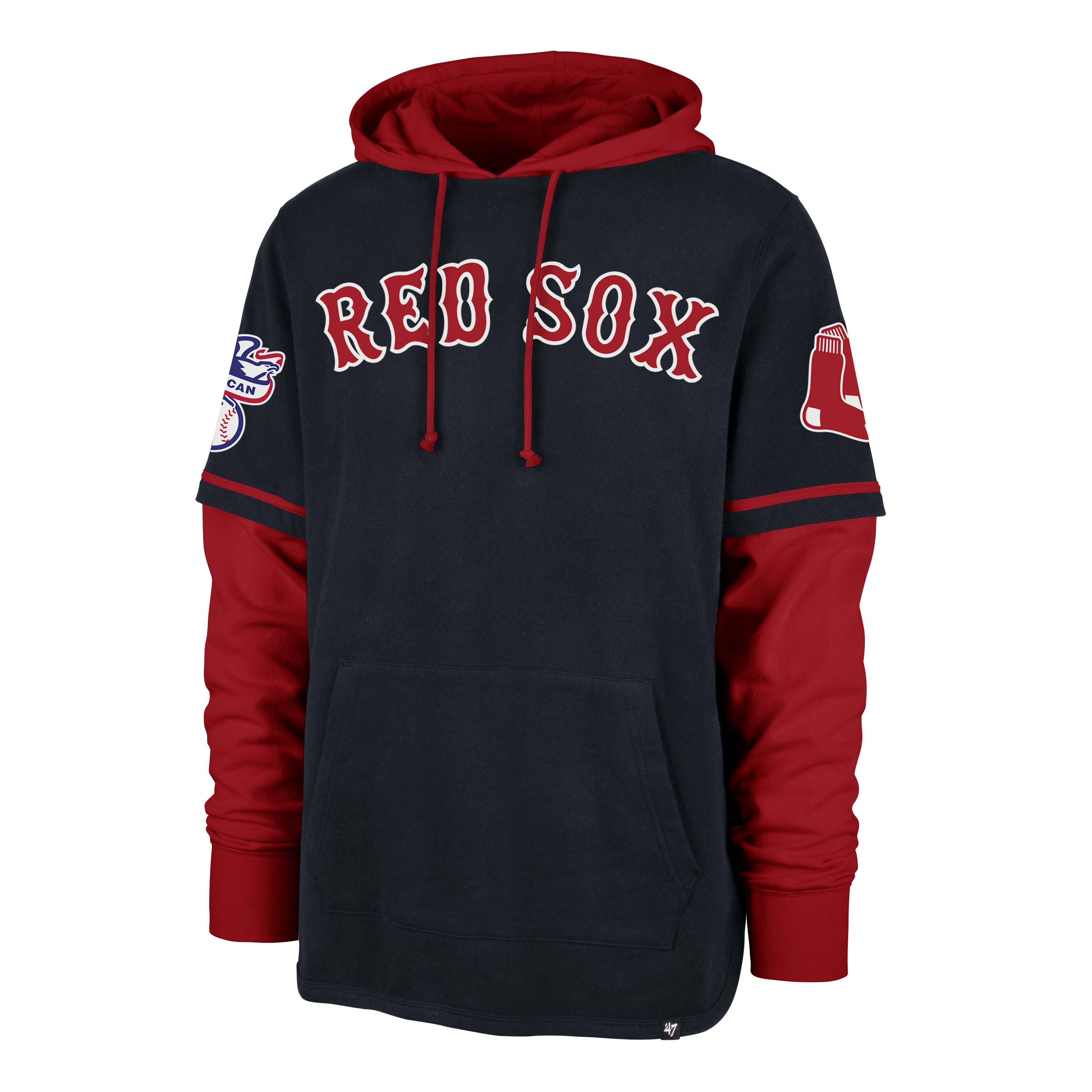 Men’s ’47 Brand Boston Red Sox Trifecta Shortstop Navy and Red Pullover With Hood