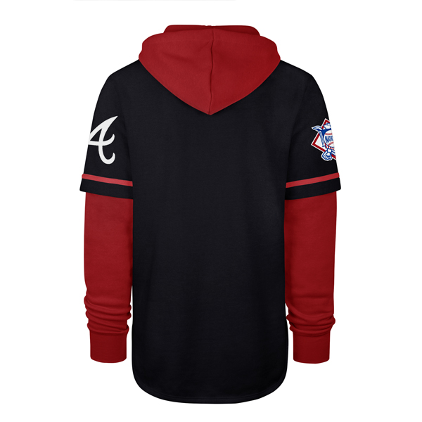 Men’s ’47 Brand Atlanta Braves Trifecta Shortstop Navy and Red Pullover With Hood