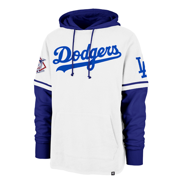 Men’s ’47 Los Angeles Dodgers Cooperstown Collection Trifecta Shortstop Royal and Off White Hooded Fleece Pullover