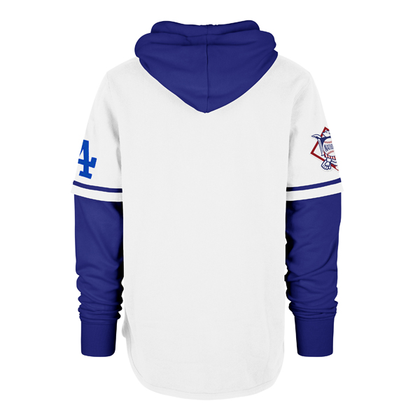 Men’s ’47 Los Angeles Dodgers Cooperstown Collection Trifecta Shortstop Royal and Off White Hooded Fleece Pullover