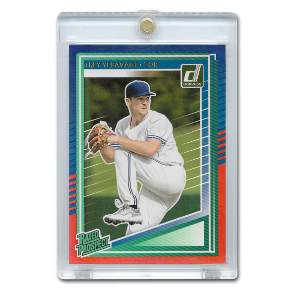 Trey Yesavage 2025 Donruss Red & Blue Holo # 163 Pre-Rookie Card