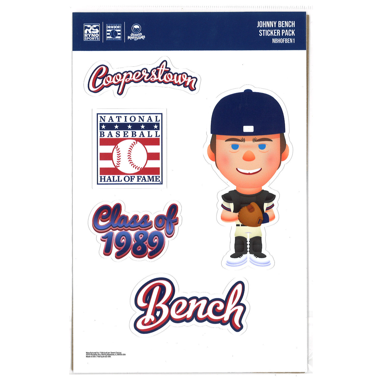Johnny Bench 1989 Hall of Fame Induction 5 Piece Sticker Set