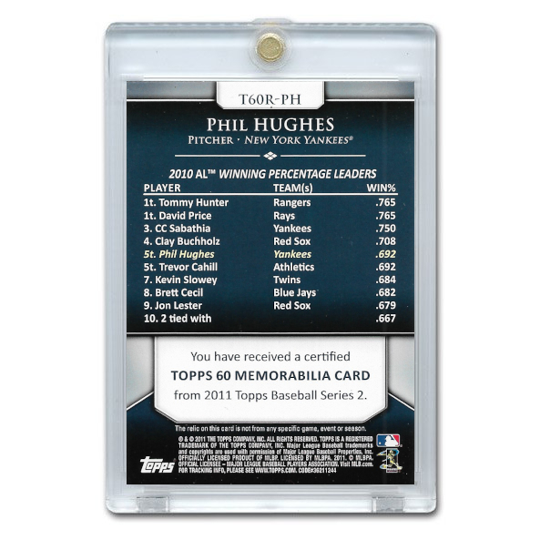 Phil Hughes 2011 Topps 60th Anniversary Relic # T60R-PH