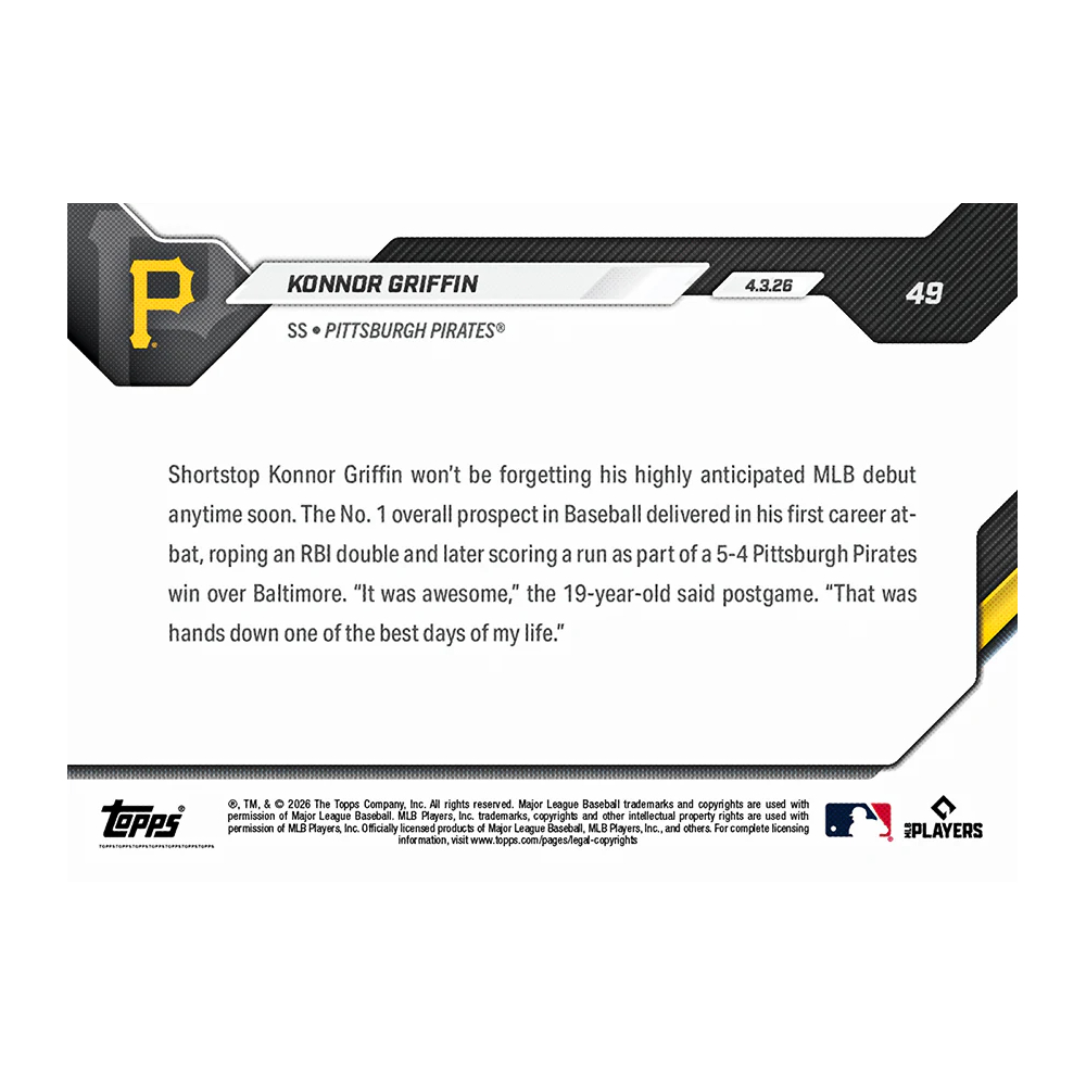 Konnor Griffin Pittsburgh Pirates 2026 Topps Now # 49 Rookie Card