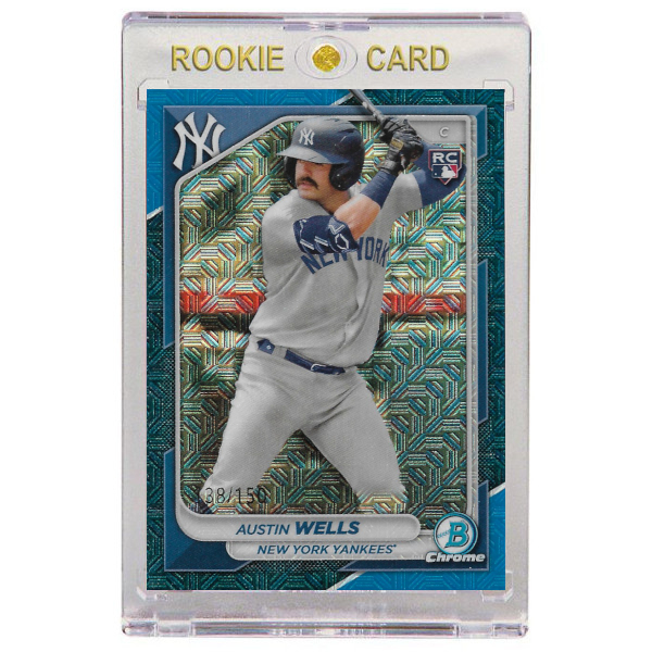 Austin Wells New York Yankees 2024 Bowman Chrome Blue Refractor # 87 Rookie Card Ltd Ed of 150