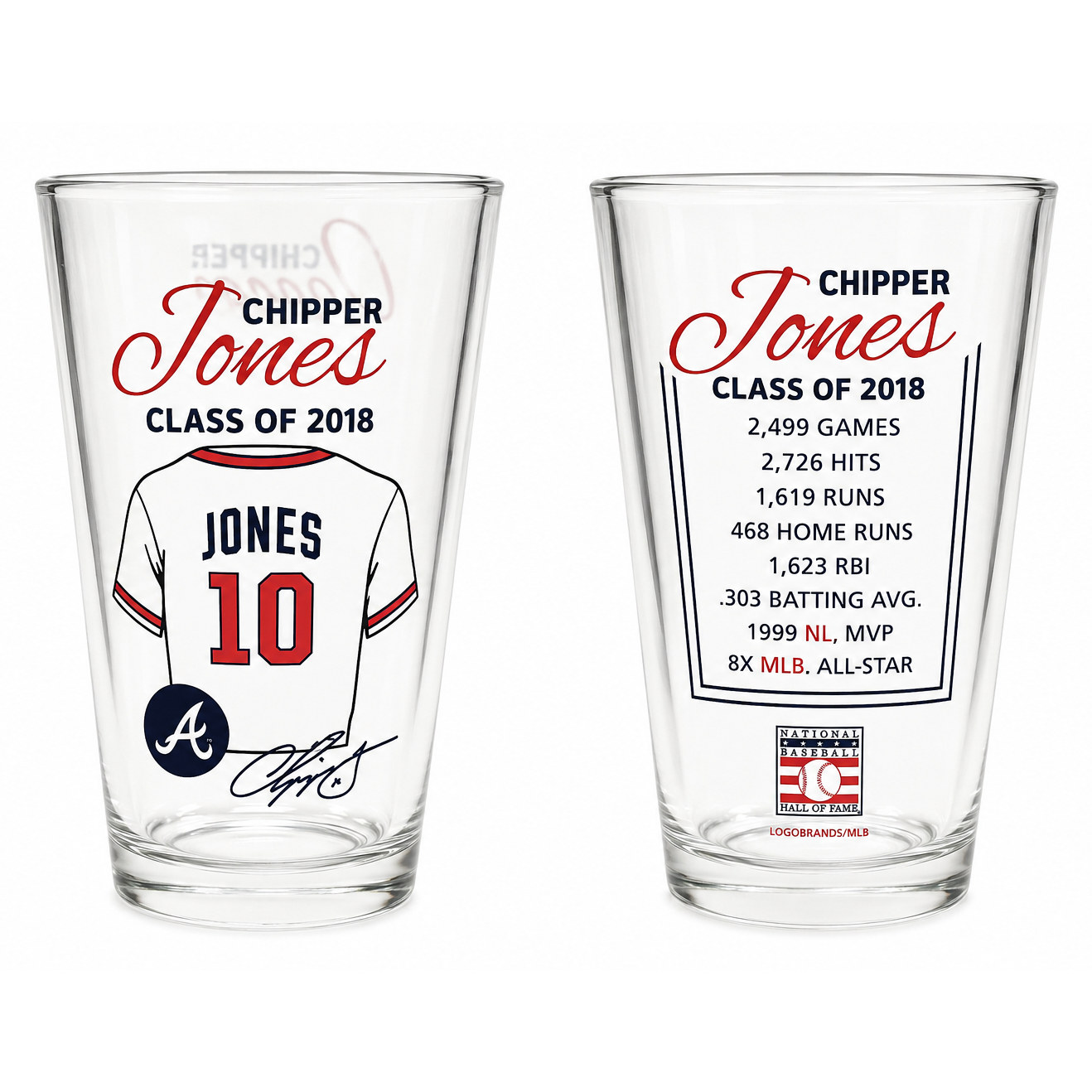Chipper Jones Baseball Hall of Fame Legend Player Pint Glass